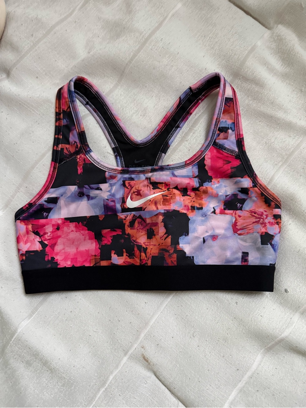 Nike Floral Print Racerback Sports Bra in Black, Pink, Purple